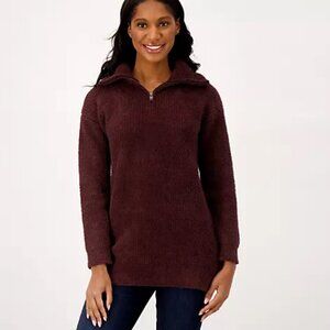 Barefoot Dreams CozyChic Half Zip Tunic in Deep Plum - sz XL